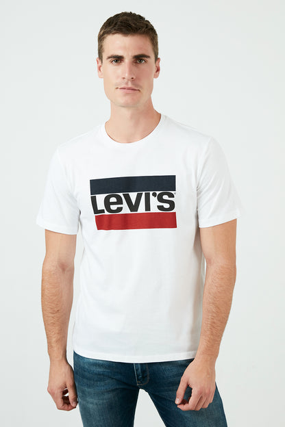 Levi's Baskılı Bisiklet Yaka % 100 Pamuk Erkek T Shirt 39636-0043 BEYAZ