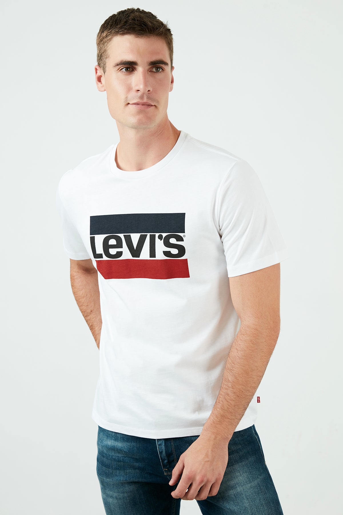 Levi's Baskılı Bisiklet Yaka % 100 Pamuk Erkek T Shirt 39636-0043 BEYAZ