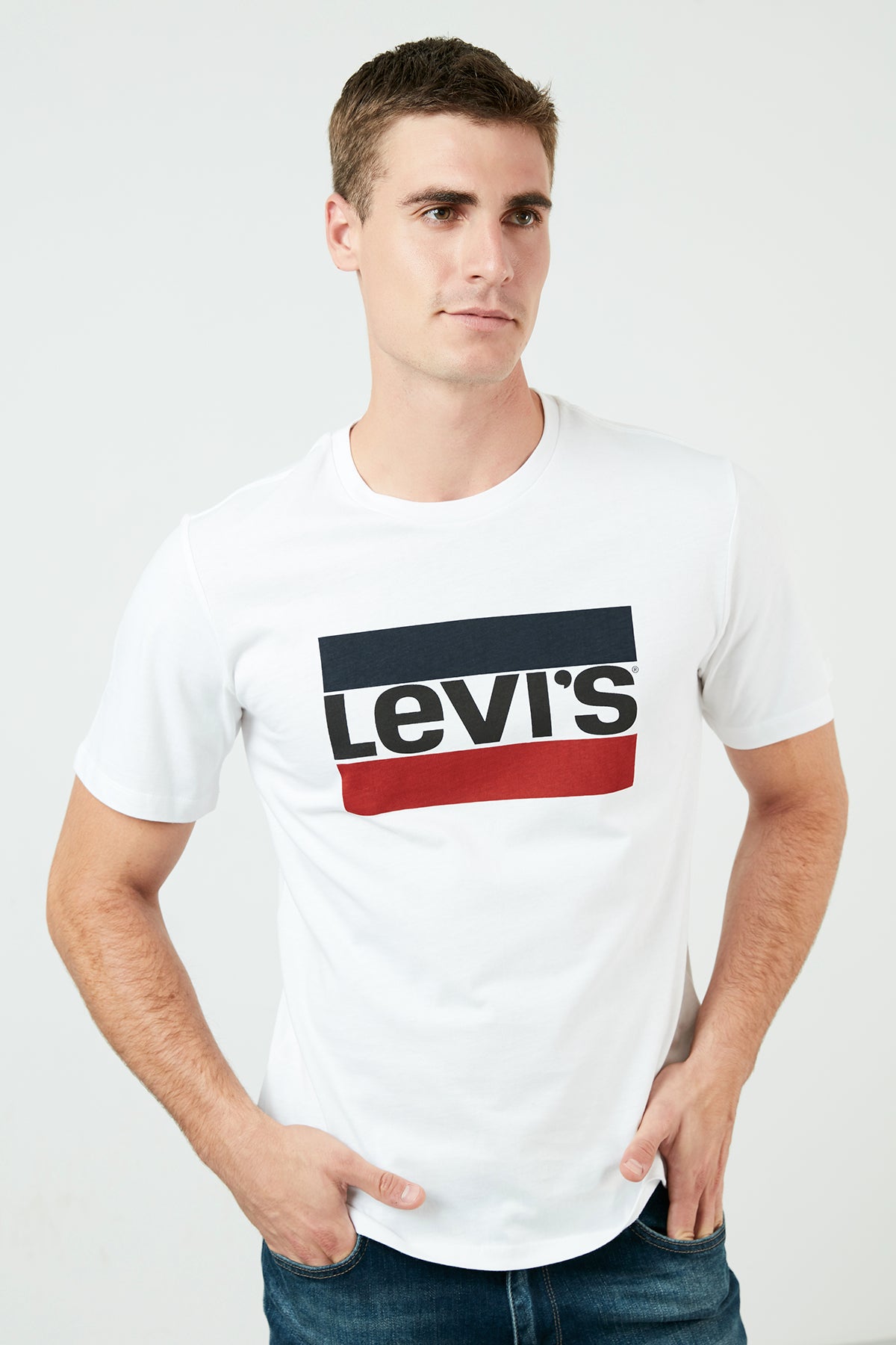 Levi's Baskılı Bisiklet Yaka % 100 Pamuk Erkek T Shirt 39636-0043 BEYAZ