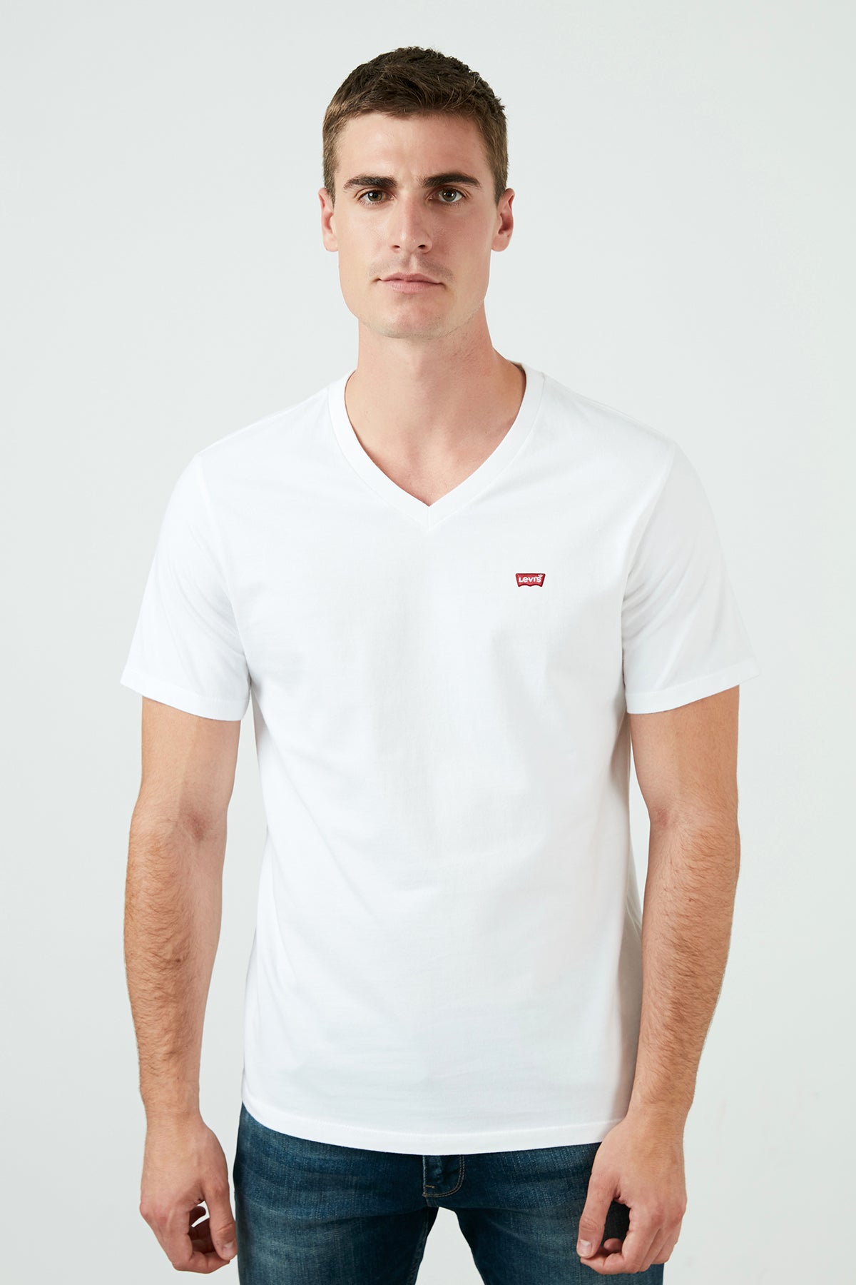 Levi's % 100 Pamuk Relaxed Fit V Yaka Erkek T Shirt A2084-0000 BEYAZ