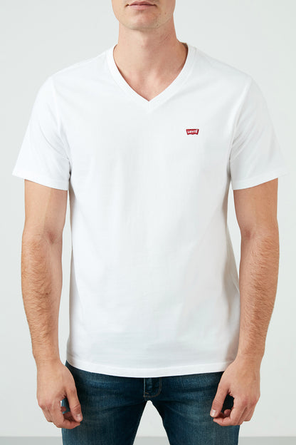 Levi's % 100 Pamuk Relaxed Fit V Yaka Erkek T Shirt A2084-0000 BEYAZ