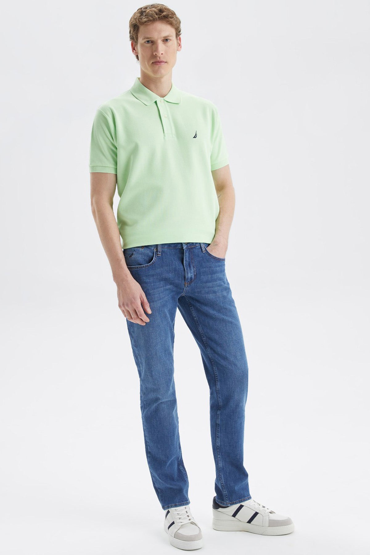 Nautica Classic Fit % 100 Pamuk Düğmeli Erkek Polo T Shirt K35000T 3RX AÇIK YEŞİL