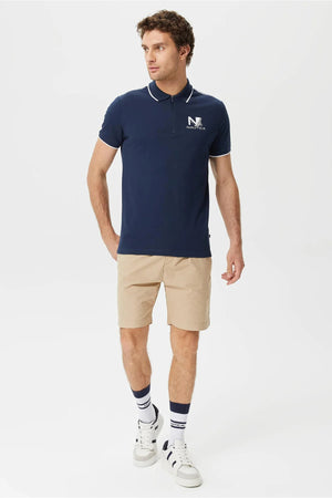 Nautica Pamuklu Logo Baskılı Çizgi Detaylı Slim Fit Erkek Polo T Shirt K35427T 4NV LACİVERT