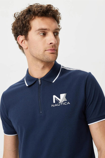 Nautica Pamuklu Logo Baskılı Çizgi Detaylı Slim Fit Erkek Polo T Shirt K35427T 4NV LACİVERT