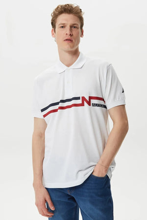 Nautica Baskılı % 100 Pamuklu Classic Fit Erkek Polo T Shirt K35510T 1BW BEYAZ