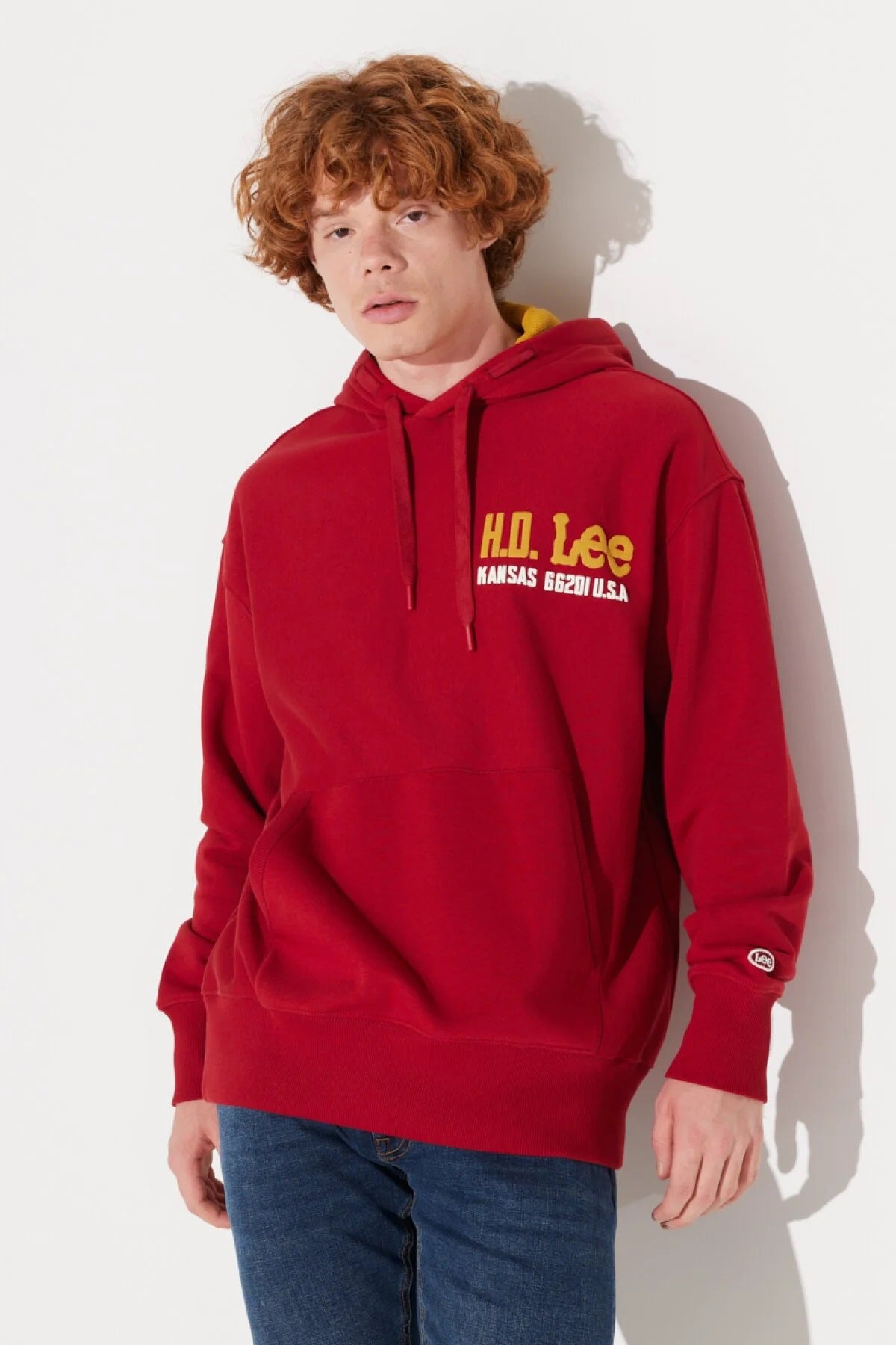 Lee Pamuklu Loose Fit Kapüşonlu Şardonlu Erkek Sweat L232277600 KIRMIZI