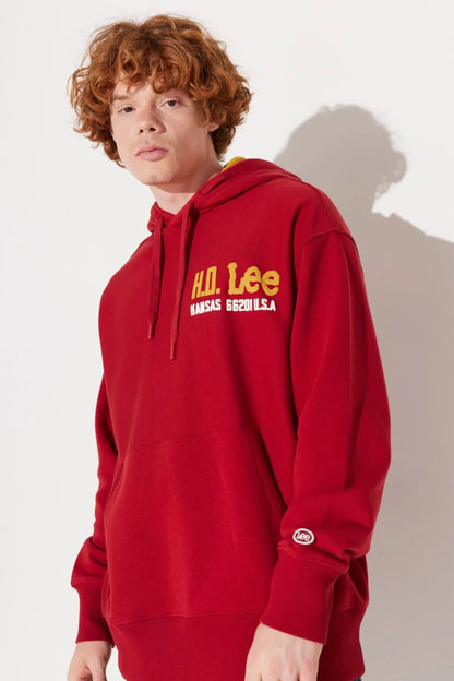 Lee Pamuklu Loose Fit Kapüşonlu Şardonlu Erkek Sweat L232277600 KIRMIZI