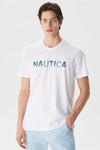 Nautica % 100 Pamuk Marka Baskılı Bisiklet Yaka Standart Fit Erkek T Shirt V35506T 1BW BEYAZ