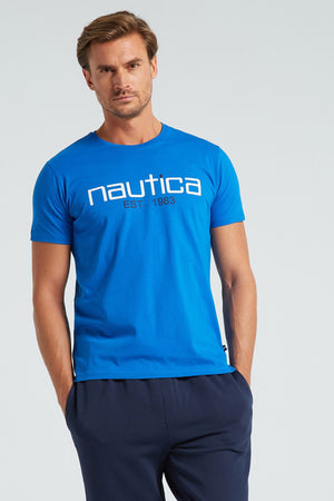 Nautica Baskılı % 100 Pamuk Standart Fit Bisiklet Yaka Erkek T Shirt V35527T 4SJ SAKS