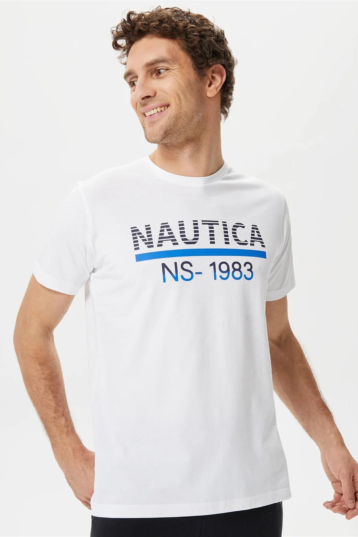 Nautica % 100 Pamuk Marka Baskılı Bisiklet Yaka Standart Fit Erkek T Shirt V35532T 1BW BEYAZ