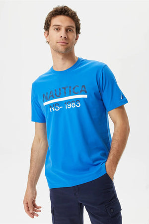 Nautica % 100 Pamuk Marka Baskılı Bisiklet Yaka Standart Fit Erkek T Shirt V35532T 4SJ SAKS