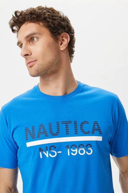 Nautica % 100 Pamuk Marka Baskılı Bisiklet Yaka Standart Fit Erkek T Shirt V35532T 4SJ SAKS