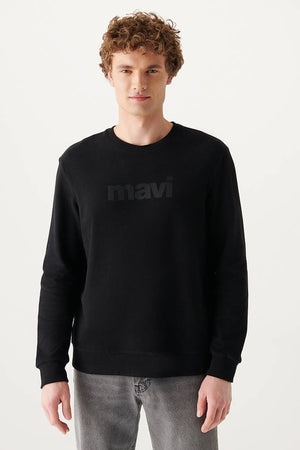 Mavi Logo Baskılı Bisiklet Yaka Oversize Pamuklu Erkek Sweat 066303-900 SİYAH