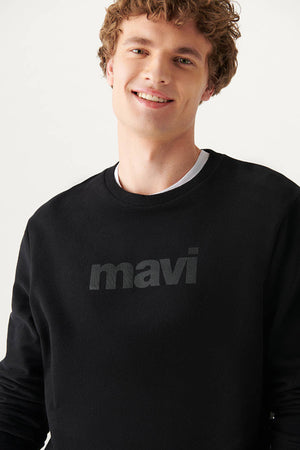 Mavi Logo Baskılı Bisiklet Yaka Oversize Pamuklu Erkek Sweat 066303-900 SİYAH