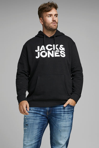 Jack & Jones Plus Jjecorp Pamuklu Kapüşonlu Kanguru Cepli Regular Fit Erkek Sweat 12163777 SİYAH