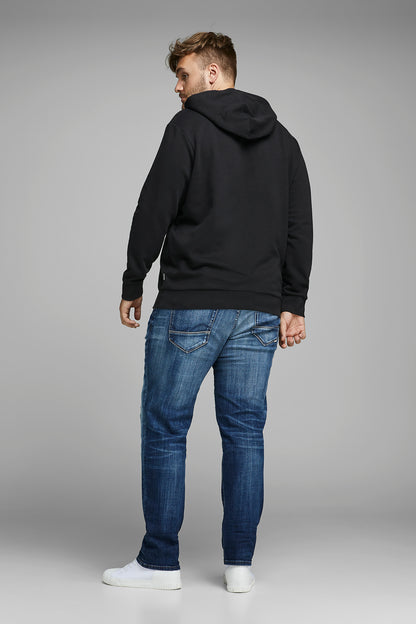 Jack & Jones Plus Jjecorp Pamuklu Kapüşonlu Kanguru Cepli Regular Fit Erkek Sweat 12163777 SİYAH