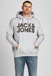 Jack & Jones Plus Jjecorp Pamuklu Kapüşonlu Kanguru Cepli Regular Fit Erkek Sweat 12163777 AÇIK GRİ