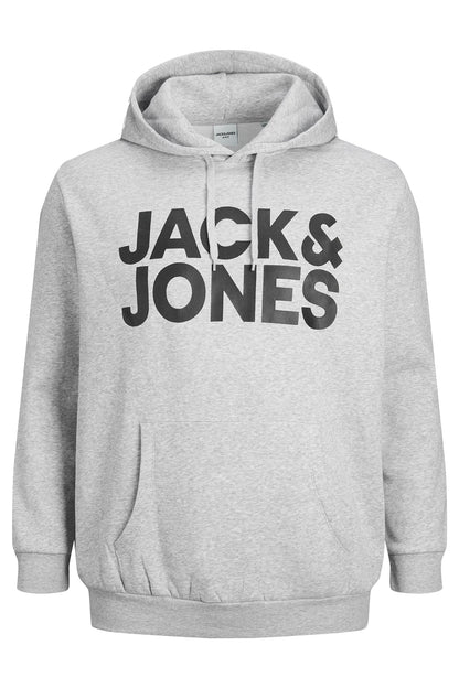 Jack & Jones Plus Jjecorp Pamuklu Kapüşonlu Kanguru Cepli Regular Fit Erkek Sweat 12163777 AÇIK GRİ