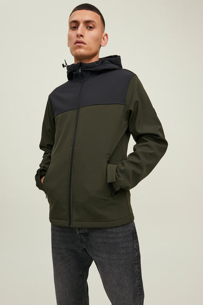 Jack & Jones Jjemarvin Softshell Kapüşonlu Erkek Mont 12212363 HAKİ-SİYAH