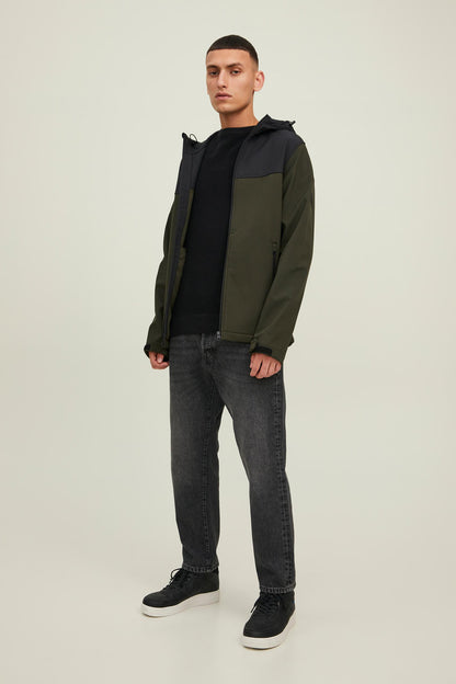 Jack & Jones Jjemarvin Softshell Kapüşonlu Erkek Mont 12212363 HAKİ-SİYAH