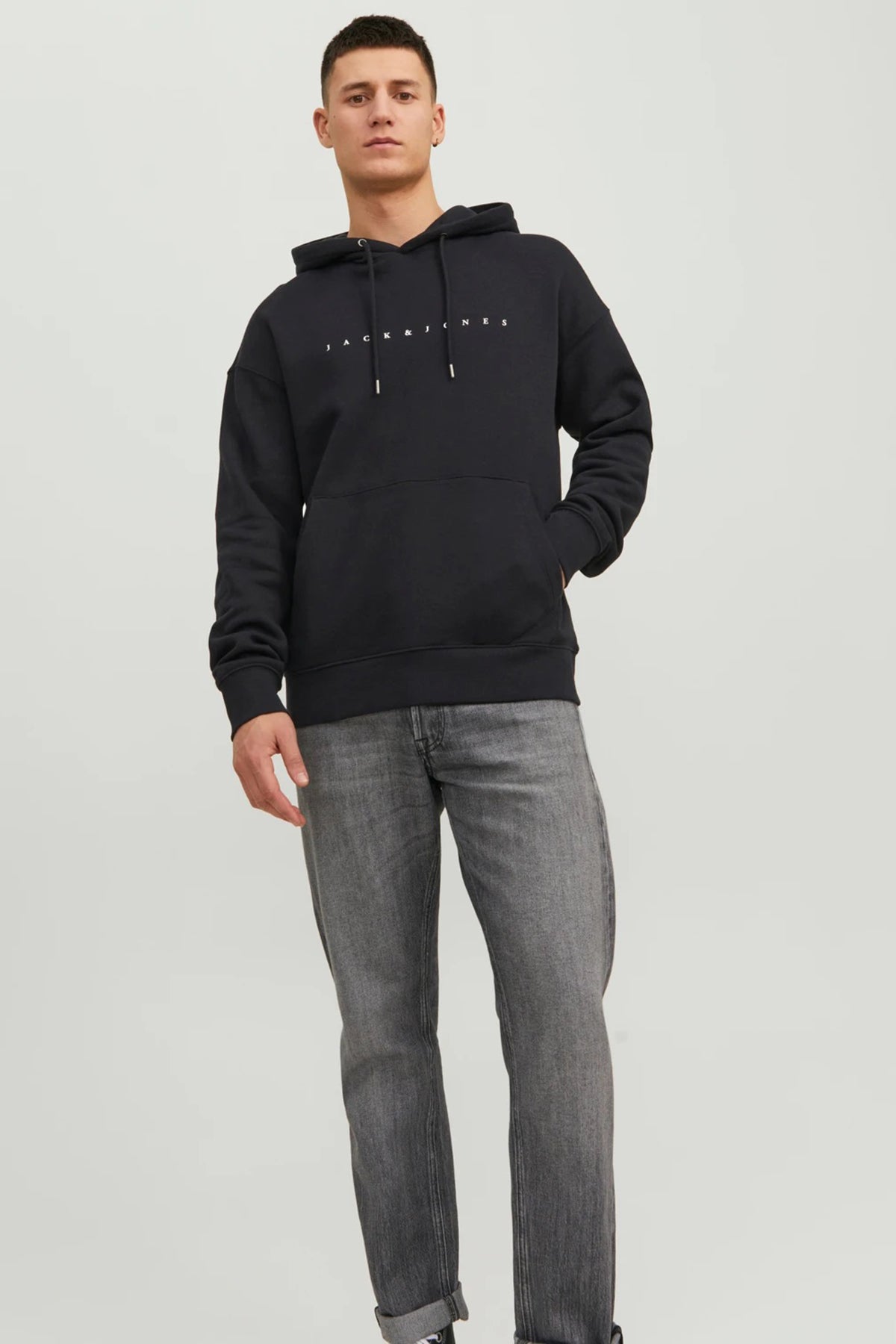 Jack & Jones Essentials Jjestar Kapüşonlu Cepli Relaxed Fit Erkek Sweat 12233972 SİYAH