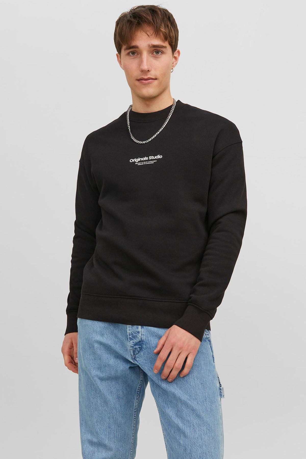 Jack & Jones Originals Jorvesterbro Bisiklet Yaka Relaxed Fit Erkek Sweat 12241694 SİYAH