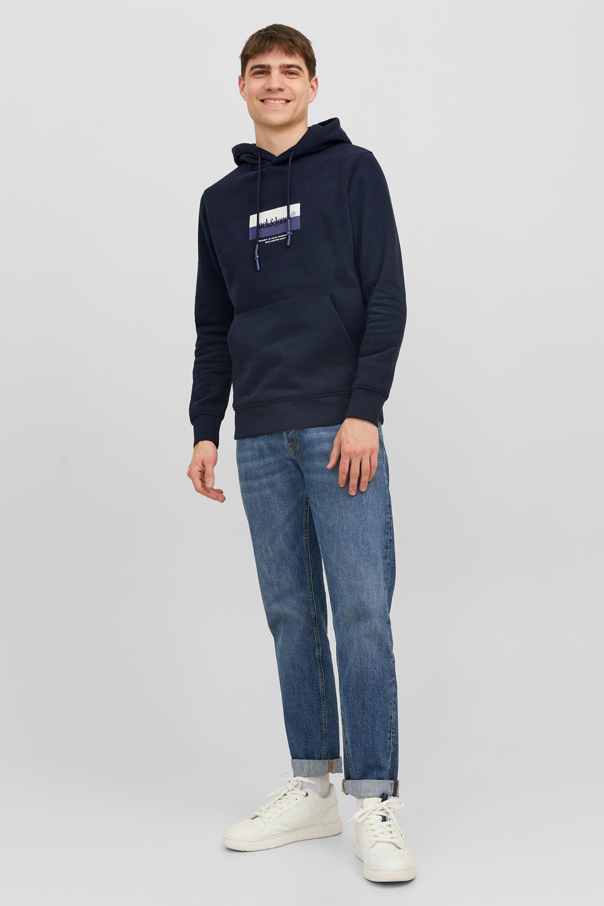 Jack & Jones Originals Jordalston Pamuklu Kapüşonlu Cepli Regular Fit Erkek Sweat 12242197 LACİVERT