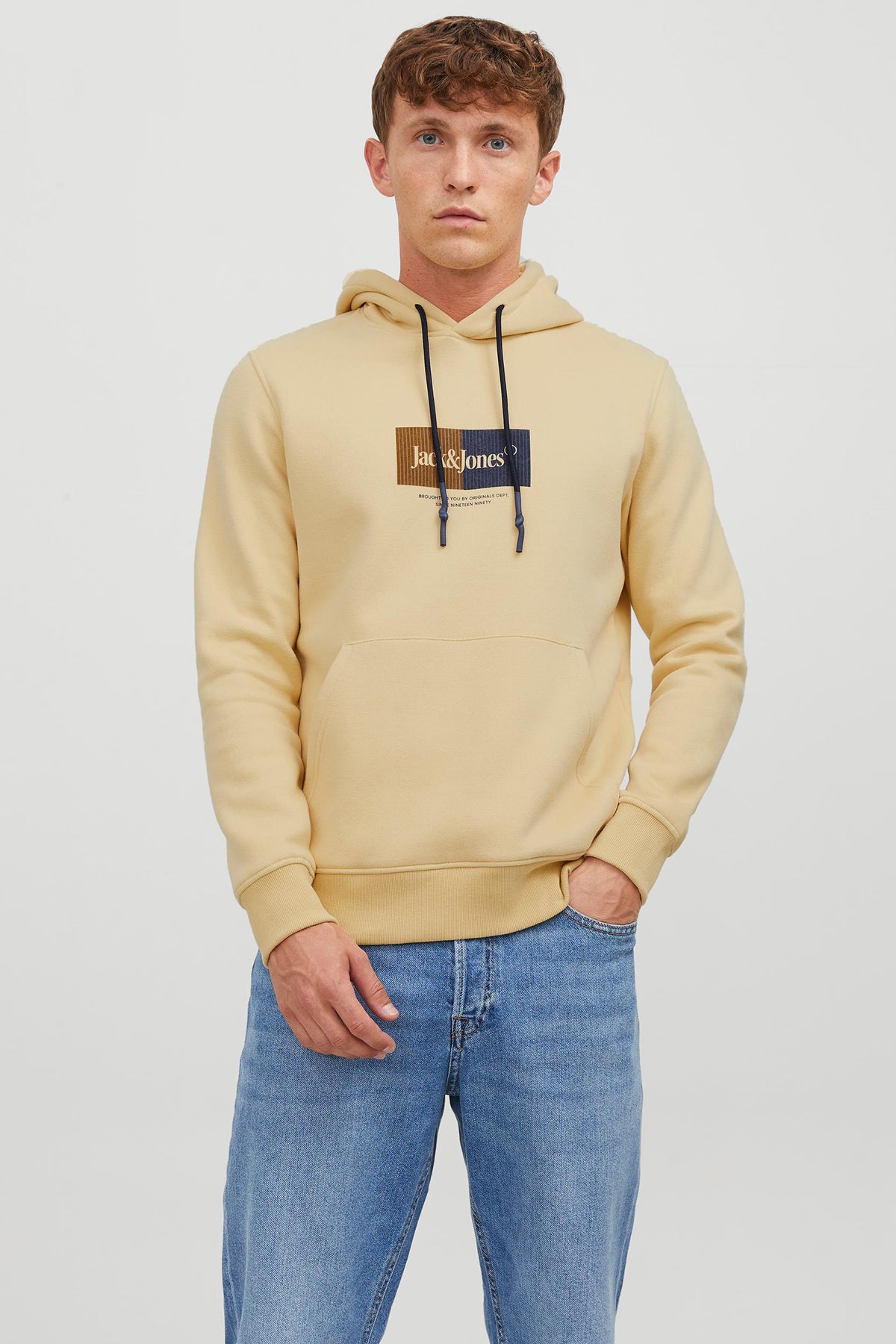 Jack & Jones Originals Jordalston Pamuklu Kapüşonlu Cepli Regular Fit Erkek Sweat 12242197 AÇIK SARI