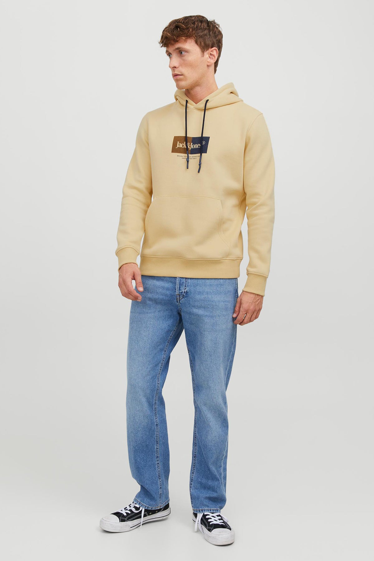 Jack & Jones Originals Jordalston Pamuklu Kapüşonlu Cepli Regular Fit Erkek Sweat 12242197 AÇIK SARI