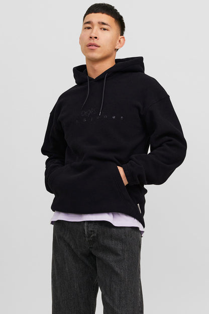 Jack & Jones Jorsilverlake Relaxed Fit Kapüşonlu Polarlı Erkek Sweat 12242470 SİYAH