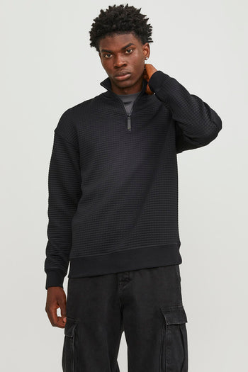 Jack & Jones Jcoblack Relaxed Fit Yarım Fermuarlı Erkek Sweat 12245404 SİYAH