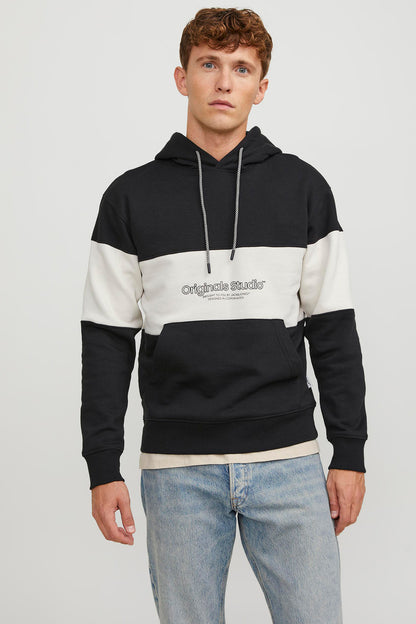 Jack & Jones Jorlakewood Relaxed Fit Kapüşonlu Erkek Sweat 12246802 SİYAH-BEJ