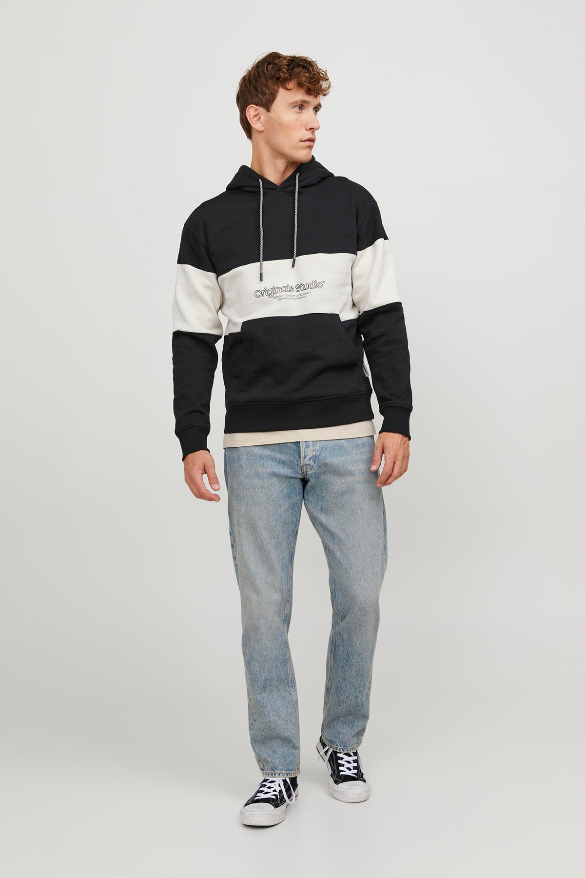 Jack & Jones Jorlakewood Relaxed Fit Kapüşonlu Erkek Sweat 12246802 SİYAH-BEJ