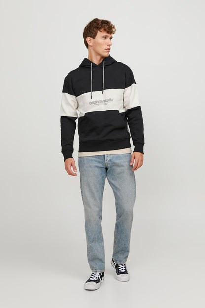 Jack & Jones Jorlakewood Relaxed Fit Kapüşonlu Erkek Sweat 12246802 SİYAH-BEJ