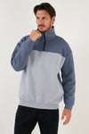 Buratti Regular Fit Fermuarlı Dik Yaka İçi Tüylü Yumuşak Şardonlu Kışlık Erkek Sweat 5905343 İNDİGO