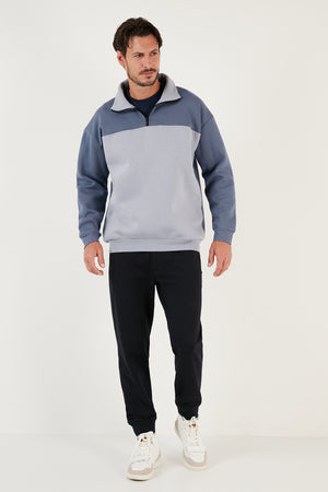 Buratti Regular Fit Fermuarlı Dik Yaka İçi Tüylü Yumuşak Şardonlu Kışlık Erkek Sweat 5905343 İNDİGO