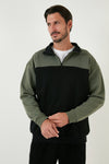 Buratti Regular Fit Fermuarlı Dik Yaka İçi Tüylü Yumuşak Şardonlu Kışlık Erkek Sweat 5905343 SİYAH-HAKİ