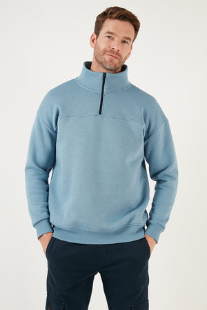 Buratti Regular Fit Pamuklu İçi Tüylü Yumuşak Şardonlu Kışlık Erkek Sweat 59053431 MAVİ