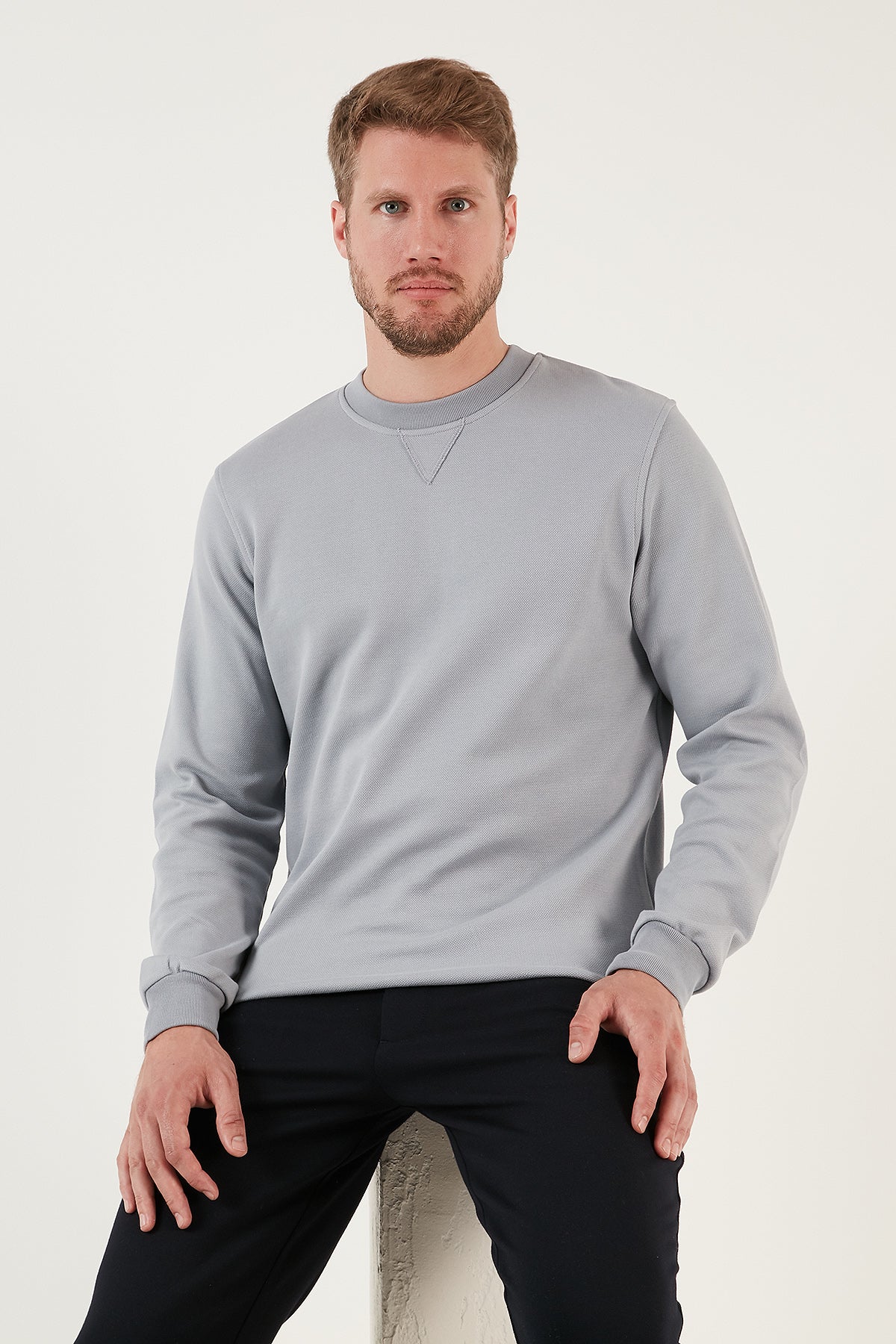 Buratti Pamuklu Regular Fit Bisiklet Yaka Erkek Sweat 5905453 AÇIK GRİ