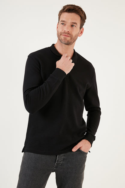 Buratti % 100 Pamuk Relaxed Fit Düğmeli Polo Yaka Erkek Sweat 5905501 SİYAH