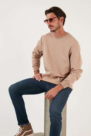 Buratti Pamuklu Bisiklet Yaka Regular Fit Basic Erkek Sweat 5905521 VİZON