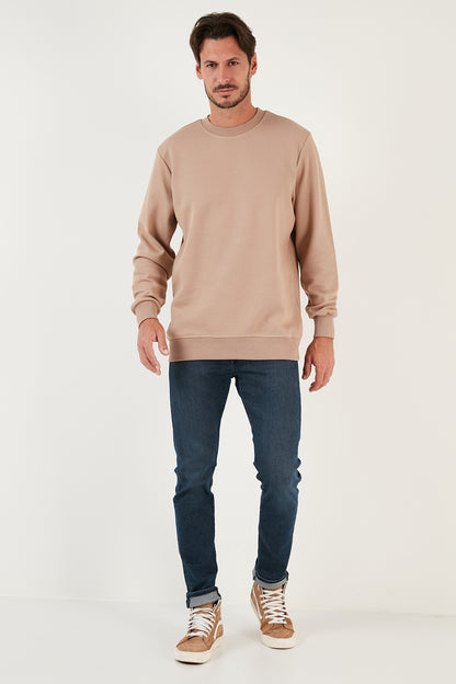 Buratti Pamuklu Bisiklet Yaka Regular Fit Basic Erkek Sweat 5905521 VİZON