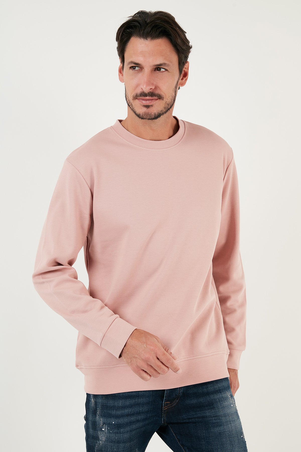 Buratti Pamuklu Bisiklet Yaka Regular Fit Basic Erkek Sweat 5905521 PUDRA