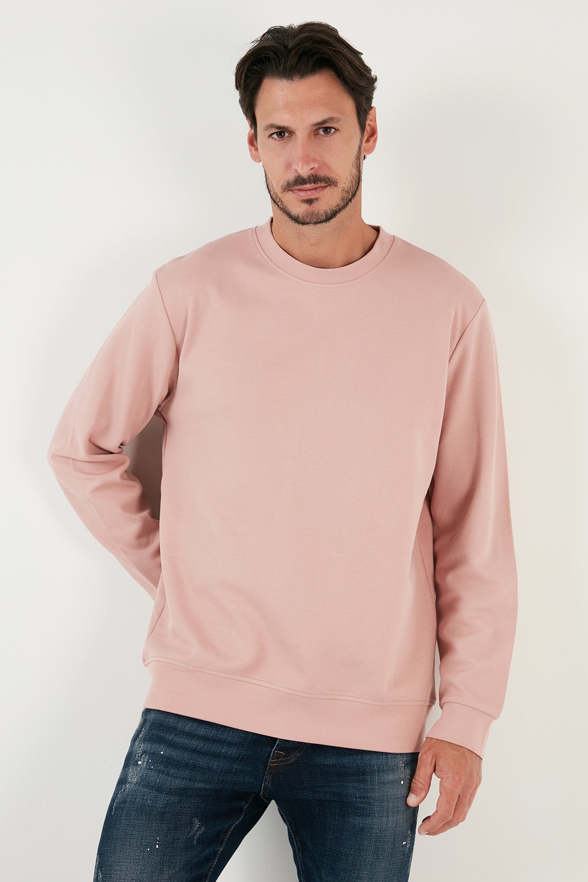 Buratti Pamuklu Bisiklet Yaka Regular Fit Basic Erkek Sweat 5905521 PUDRA