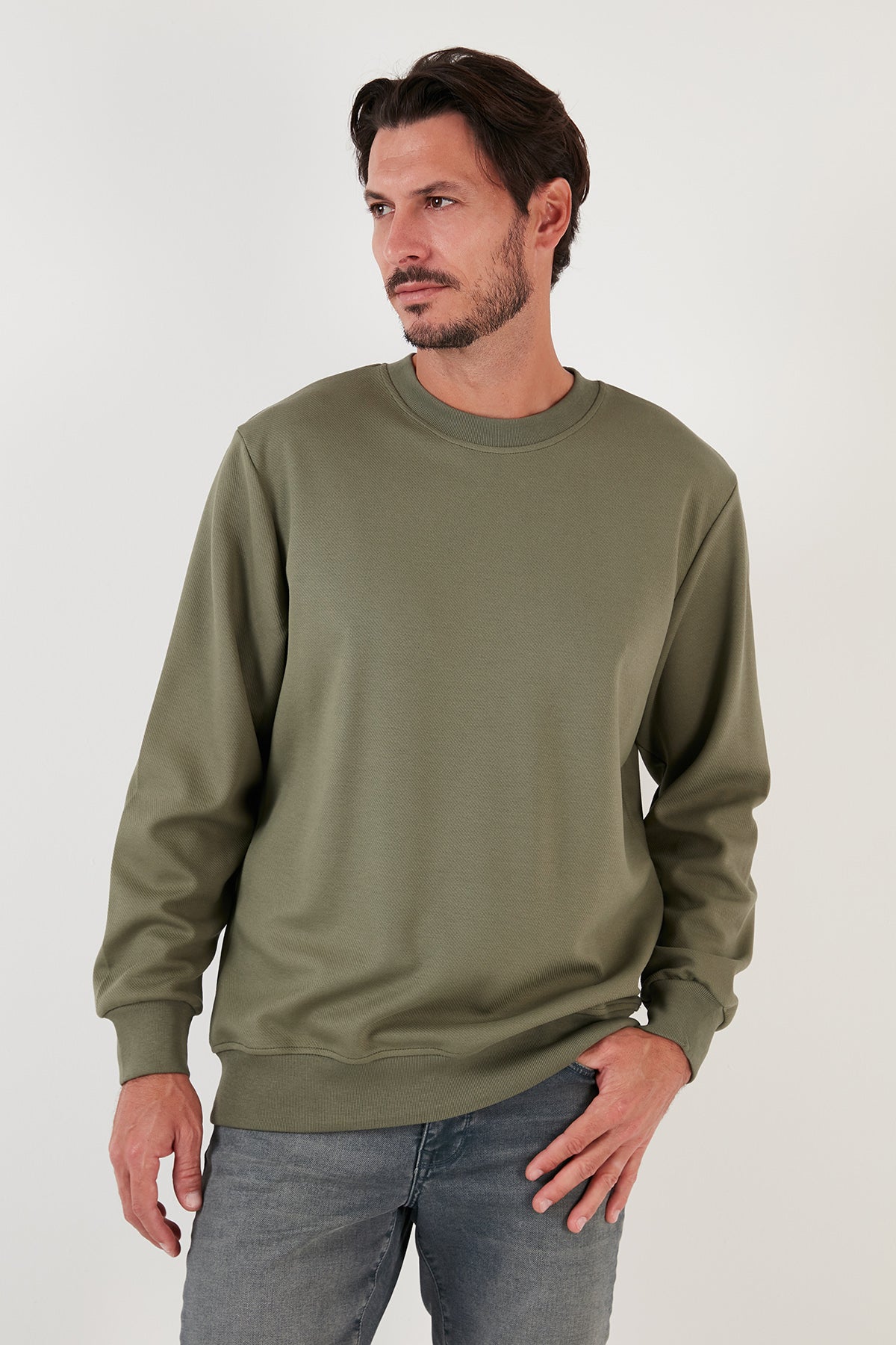 Buratti Pamuklu Bisiklet Yaka Regular Fit Basic Erkek Sweat 5905521 HAKİ