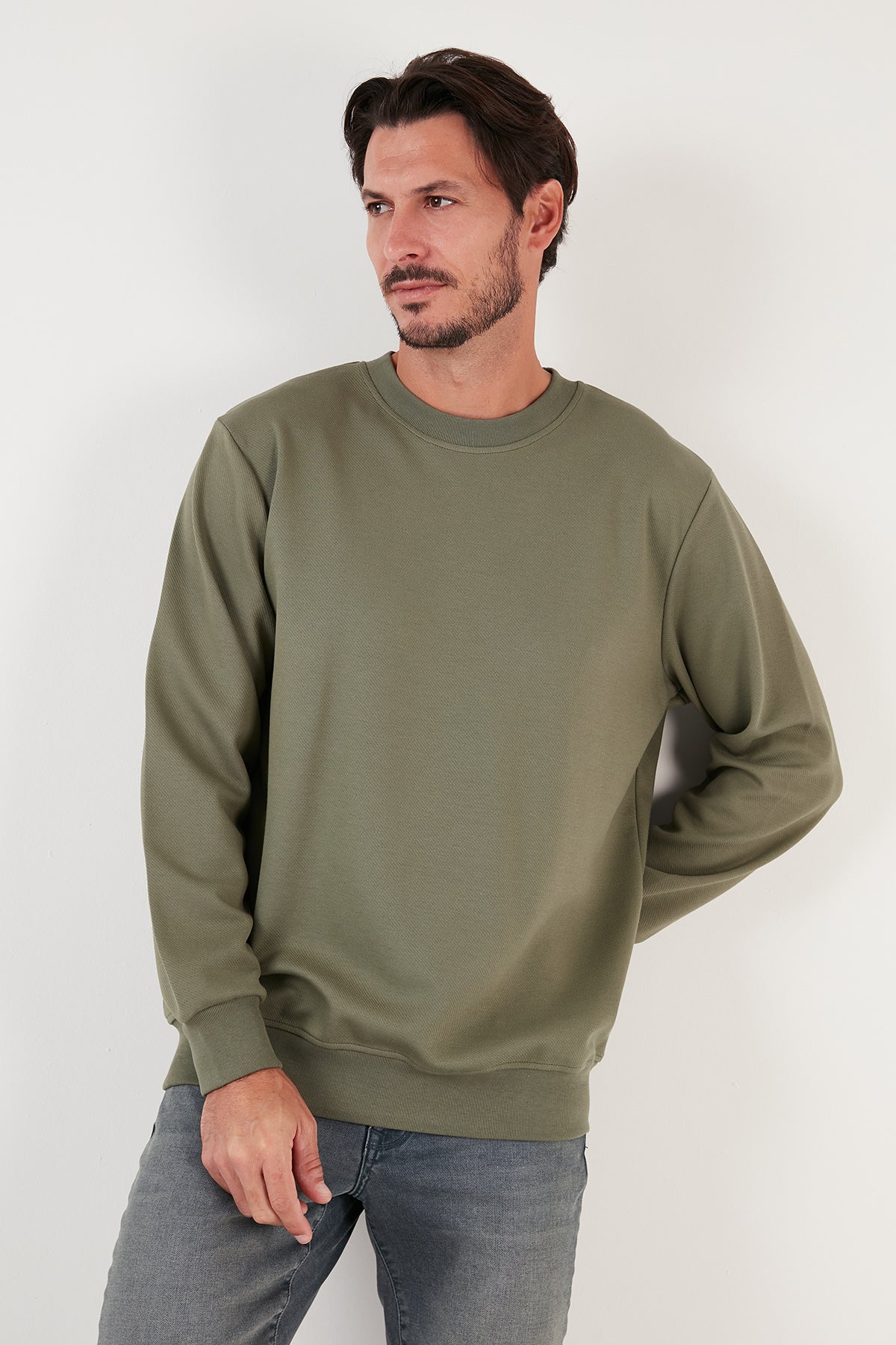 Buratti Pamuklu Bisiklet Yaka Regular Fit Basic Erkek Sweat 5905521 HAKİ