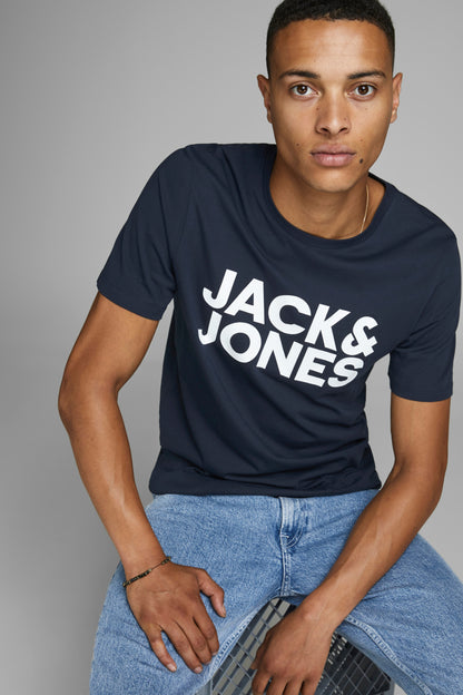 Jack & Jones Essentials Jjecorp Pamuklu Slim Fit Bisiklet Yaka Erkek T Shirt 12151955 LACİVERT