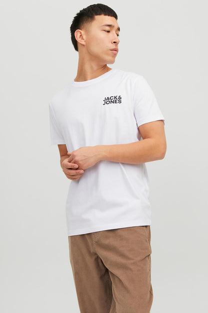 Jack & Jones Essentials Jjecorp Pamuklu Slim Fit Bisiklet Yaka Erkek T Shirt 12151955 BEYAZ-SİYAH