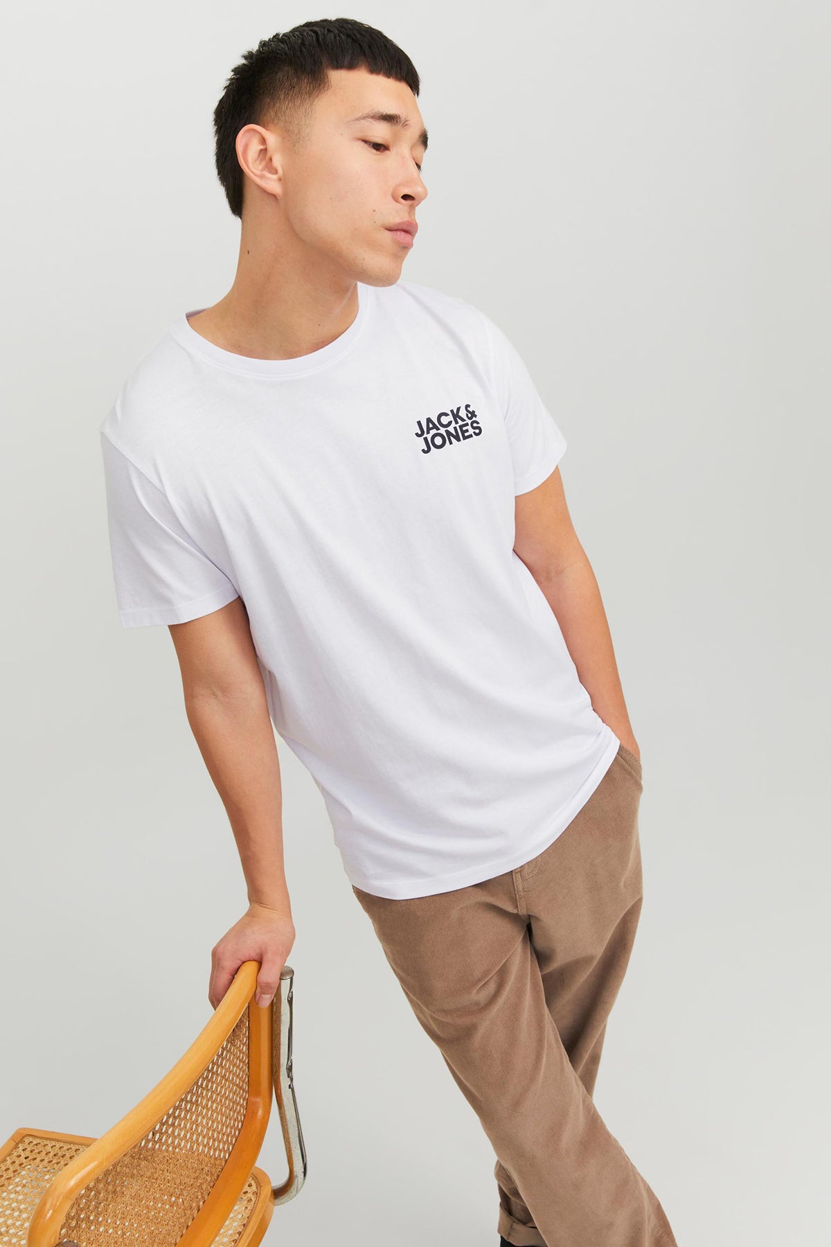 Jack & Jones Essentials Jjecorp Pamuklu Slim Fit Bisiklet Yaka Erkek T Shirt 12151955 BEYAZ-SİYAH