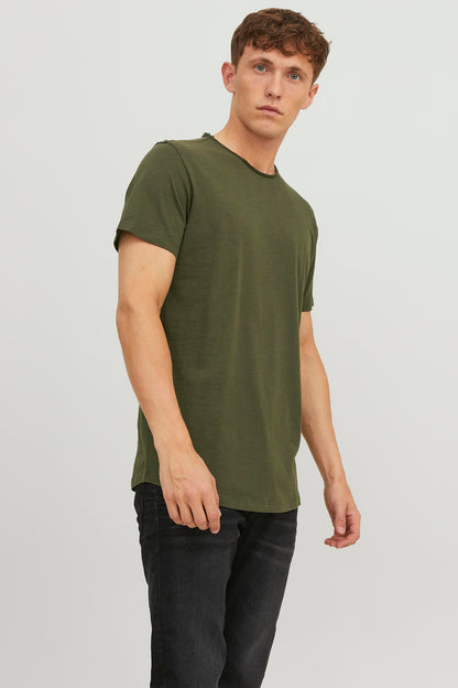 Jack & Jones Essentials Jjebasher Pamuklu Bisiklet Yaka Erkek T Shirt 12182498 KOYU HAKİ